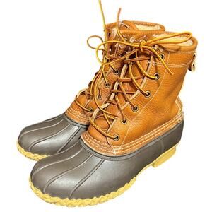 LL Bean Women's Sherpa Lined Brown Leather 8” Duck Bean Boots Tan Size 7